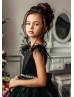 Black Satin Tulle Feather V Back Flower Girl Dress